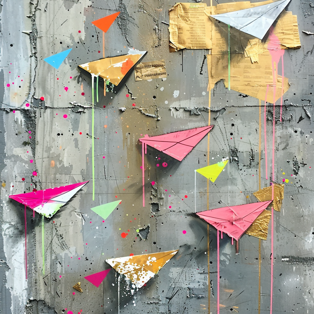 Graffiti Papierflieger auf Betonwand