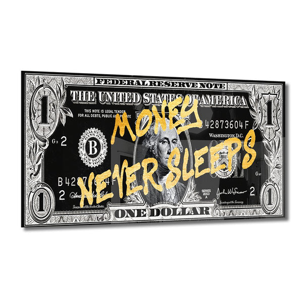 Money Never Sleeps Gold auf Acryl - Affengeile Bilder