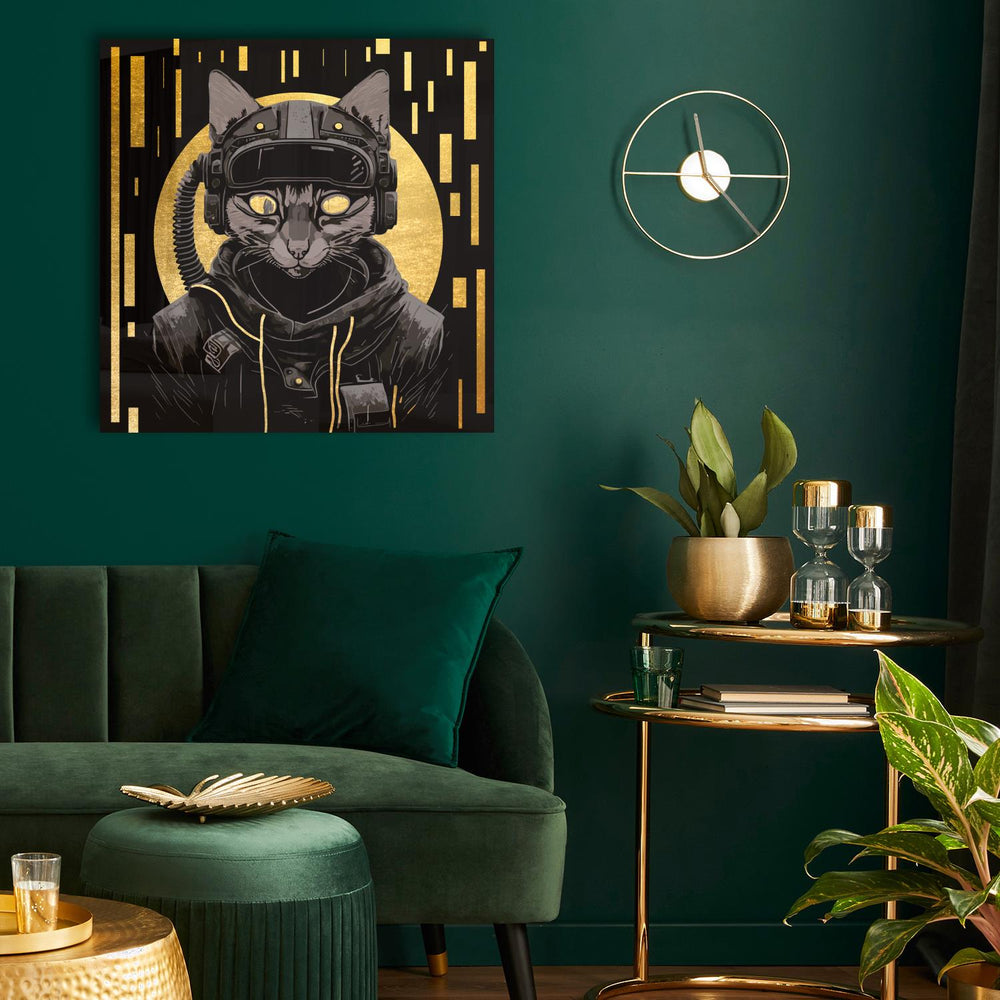 Space Cat Gold auf Acryl - Affengeile Bilder