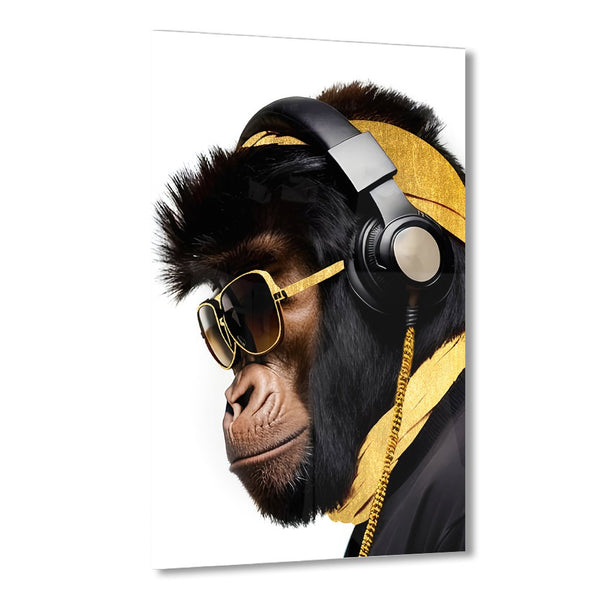 Stylish Monkey - Headphones by Adrian Vieriu Gold auf Acryl - Affengeile Bilder