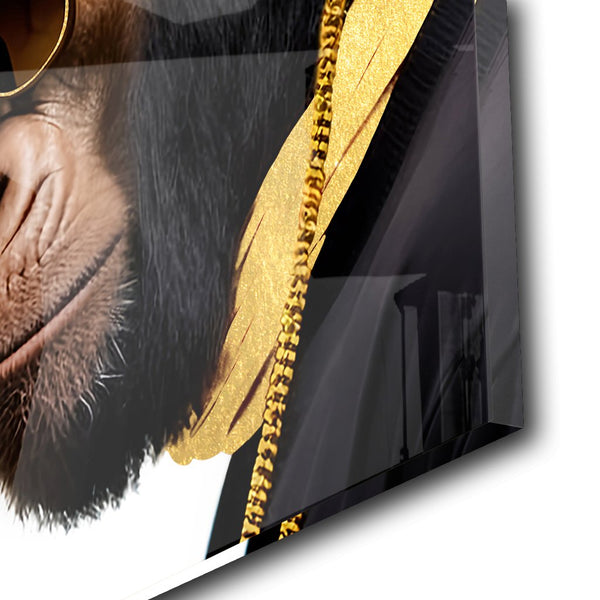 Stylish Monkey - Headphones by Adrian Vieriu Gold auf Acryl - Affengeile Bilder