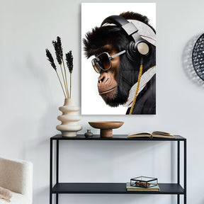 Stylish Monkey - Headphones by Adrian Vieriu Silber auf Acryl - Affengeile Bilder