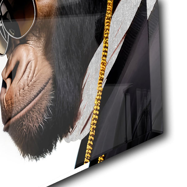 Stylish Monkey - Headphones by Adrian Vieriu Silber auf Acryl - Affengeile Bilder