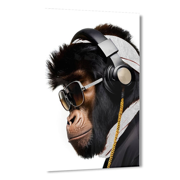 Stylish Monkey - Headphones by Adrian Vieriu Silber auf Acryl - Affengeile Bilder