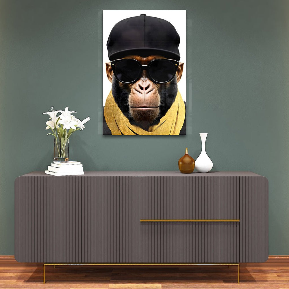 Stylish Monkey - Sunglasses by Adrian Vieriu Gold auf Acryl - Affengeile Bilder