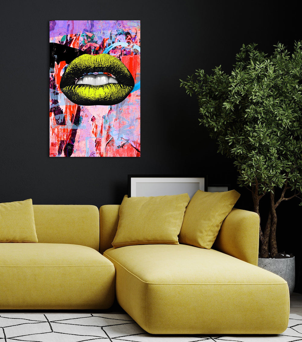 Yellow Art Lips Neon auf Acrylglas - Affengeile Bilder