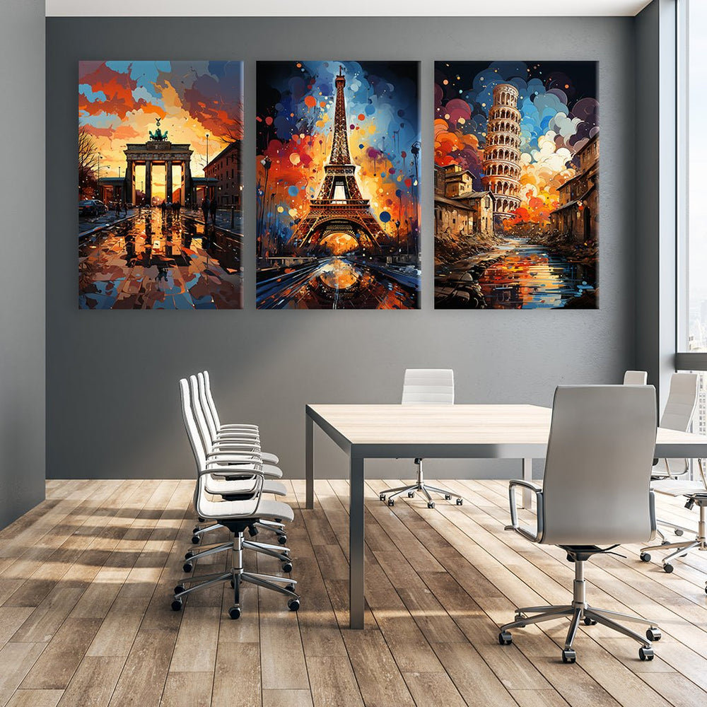 European Sightseeing Pop Art - Triptychon by Catill - Affengeile Bilder