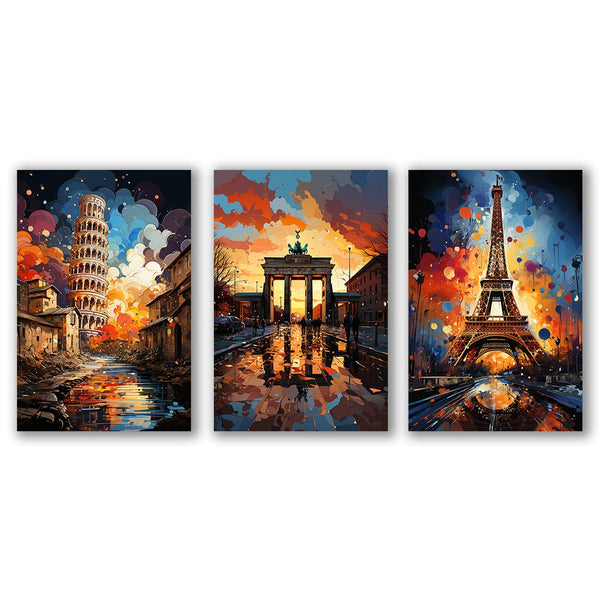 European Sightseeing Pop Art - Triptychon by Catill - Affengeile Bilder