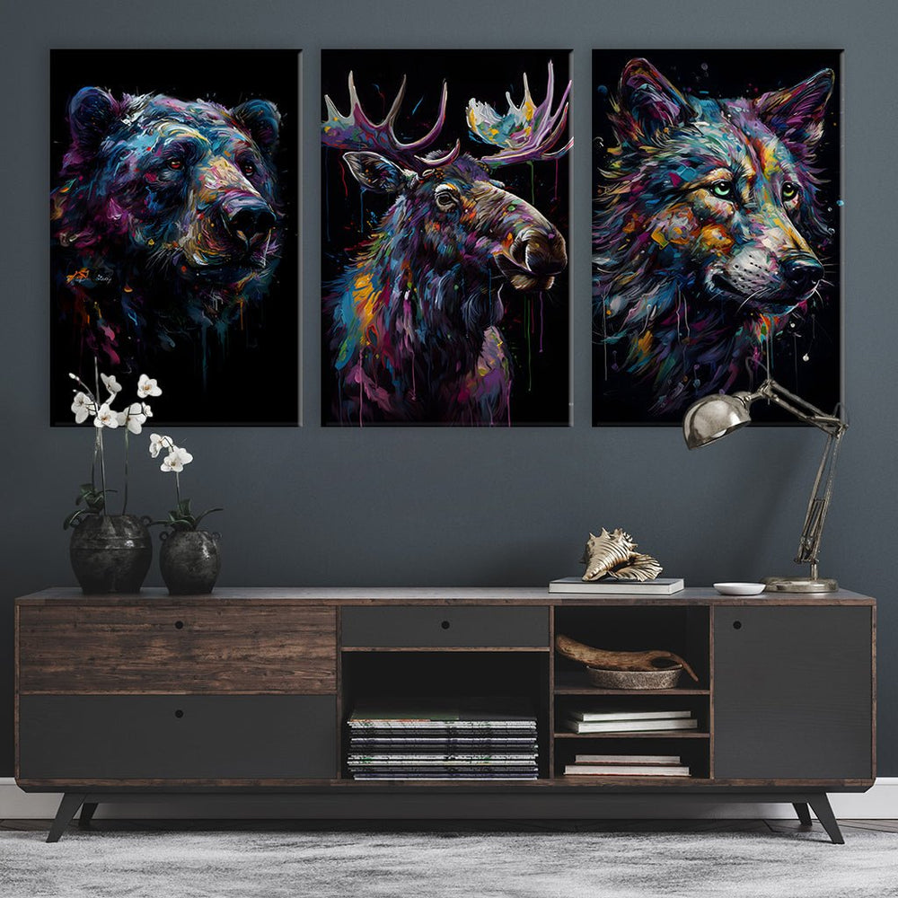 Nordic Animals Art Triptychon by Juliano de Araujo - Affengeile Bilder